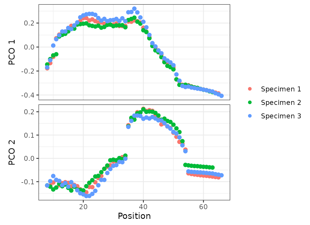 **Fig.15.** PCO plots of the three specimens of harbor porpoise.