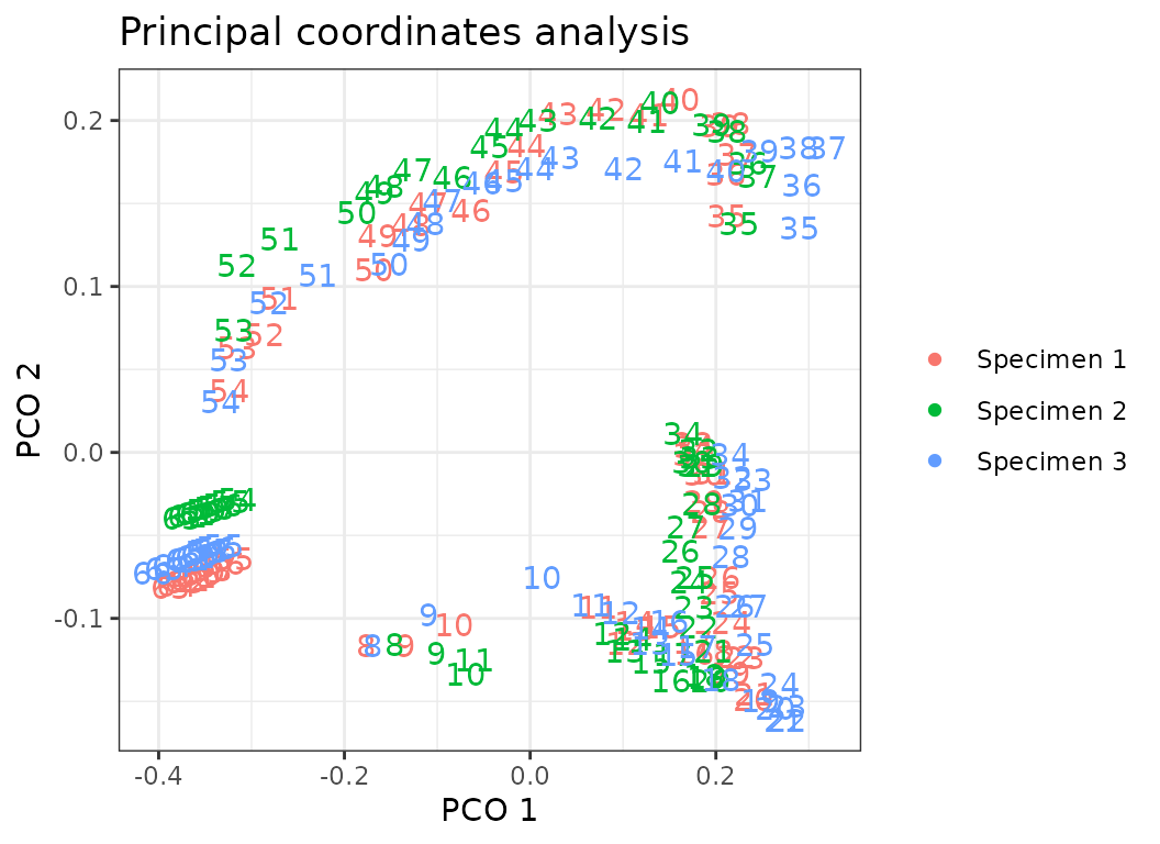 **Fig.15.** PCO plots of the three specimens of harbor porpoise.